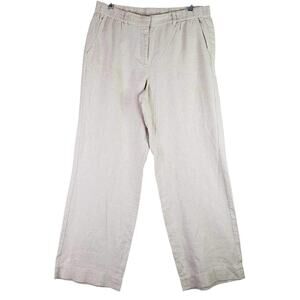 Talbots Pants Womens Linen Cotton Resort Easy Drawstring Size 12 Khaki Wide Leg